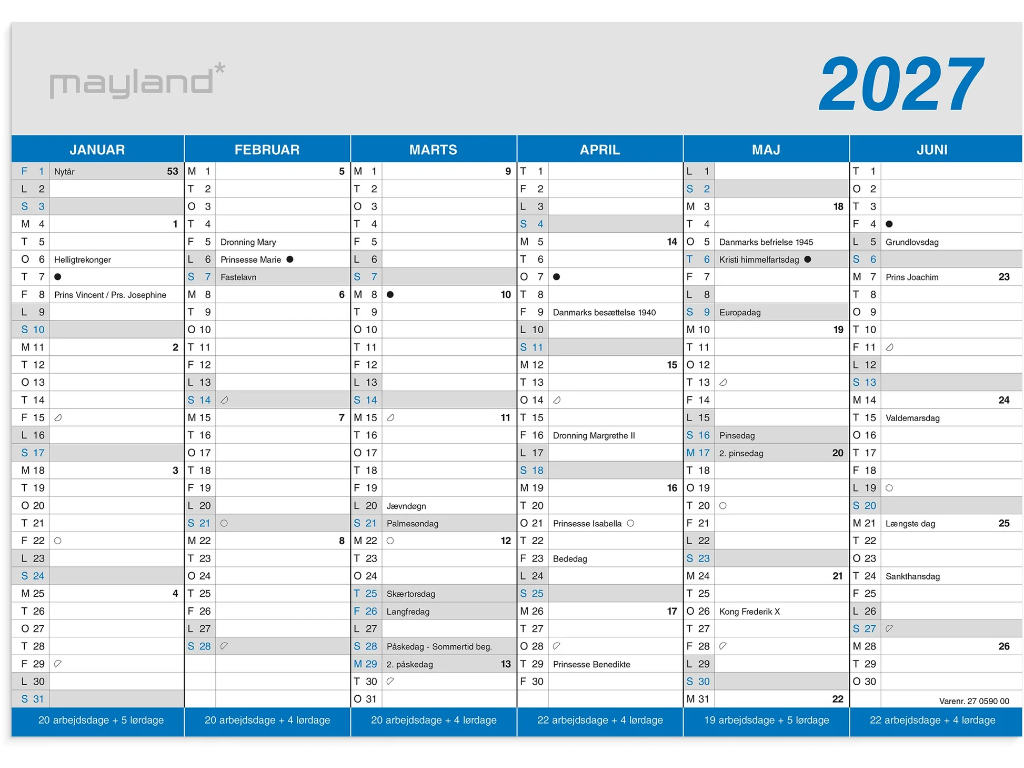 Kontorkalender Klassisk A4 2027