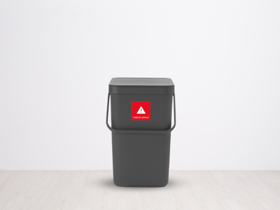 Affaldspiktogram FARLIGT AFFALD | 12x12cm | Selvklæbende Folie | Rød