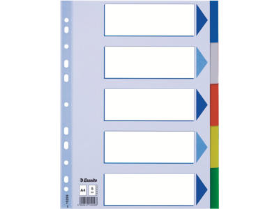 Faneblade A4 Esselte 5 delt farvet plast