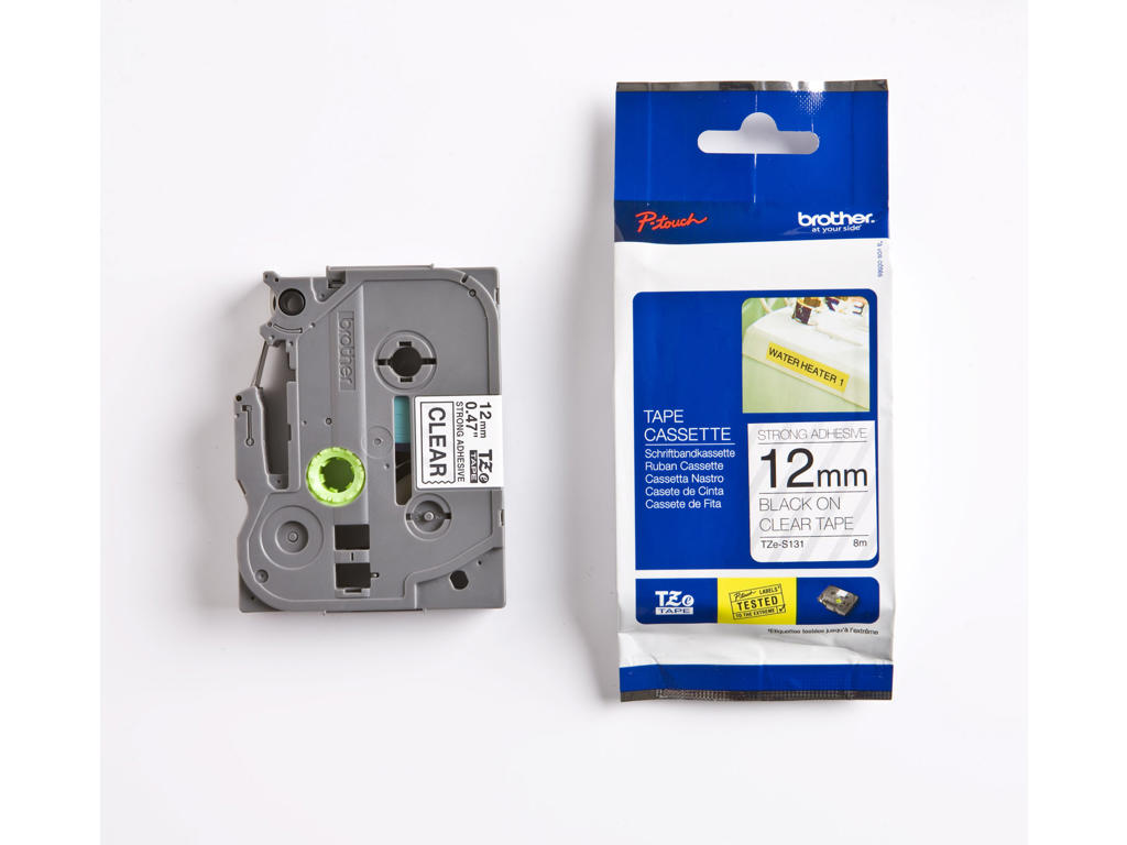 Brother tape TZeS131 12mm sort/klar stærkt klæbende