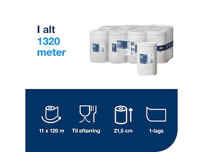 Aftørringspapir Tork M1 100130 Standard 1-lags hvid 11 rl.