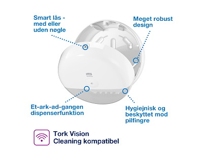 Dispenser Tork T9 681000 hvid - Kræver Tork Dispenser aftale