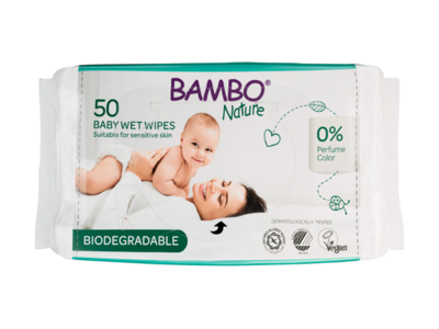 Vådserviet Bambo Nature bionedbrydelig 20x17cm m/blød genluk 50 stk