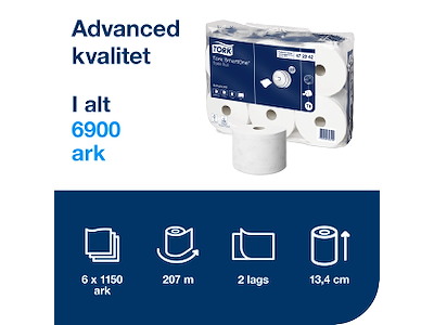 Toiletpapir Tork T8 472242 SmartOne Advanced 2-lags 6 rl.
