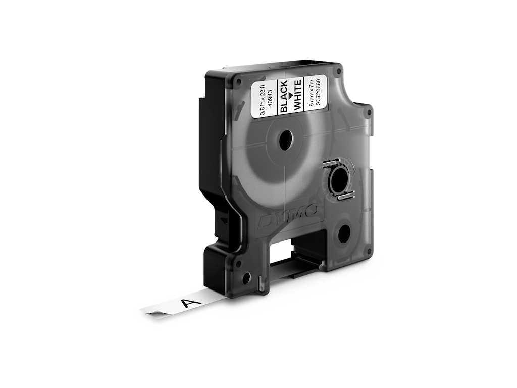 Dymo tape 40913/41913 9mm sort/hvid 10 stk