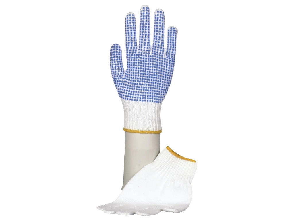 Handsker med plastdupper small hvid/blå