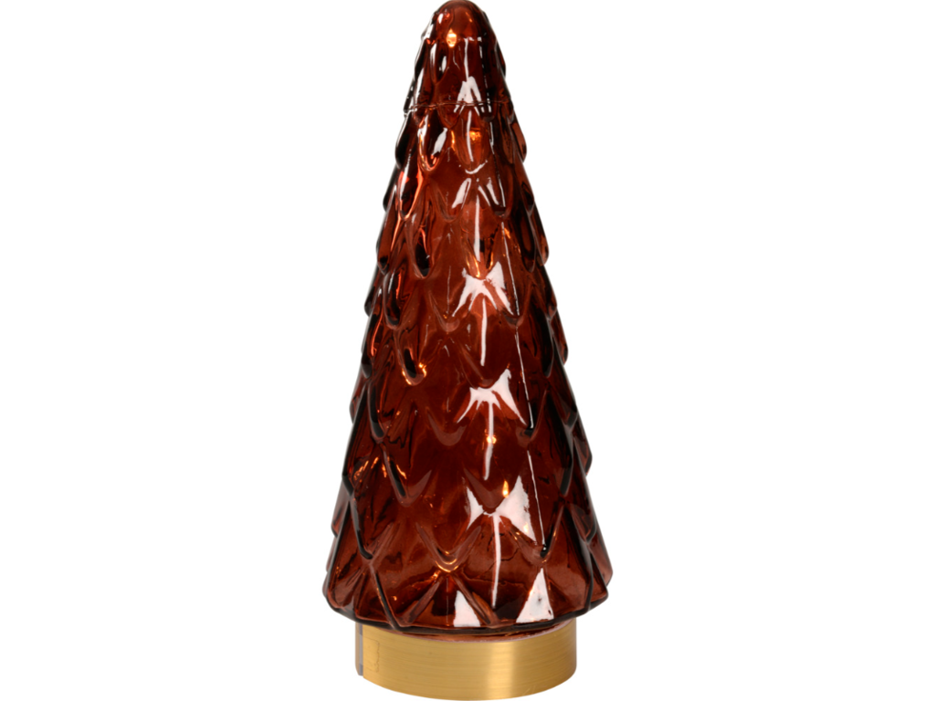 Juletræ i glas 10,5x24,5cm klar bordeaux m/10 LED lys 
