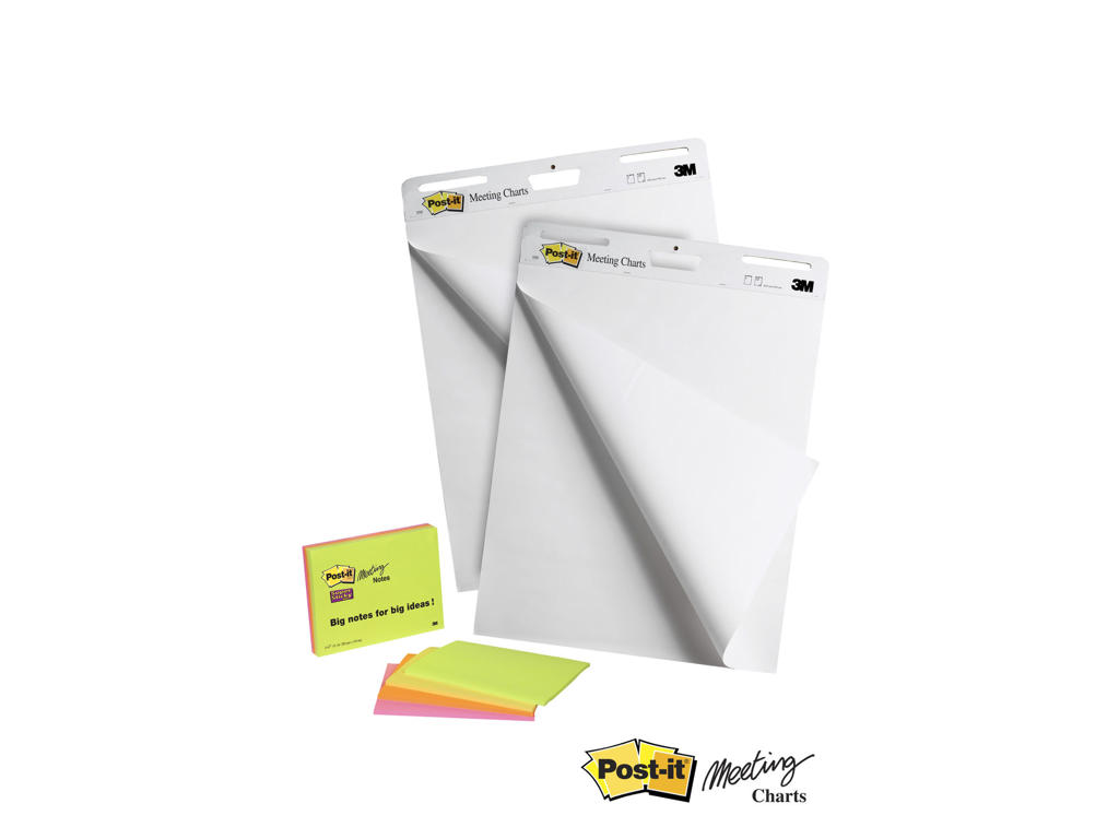 Flipoverpapir Post-it 2 blanke blokke +4 Meeting Notes