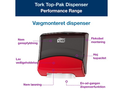 Dispenser Tork W4 654008 sort/rød - Kræver Tork Dispenser aftal