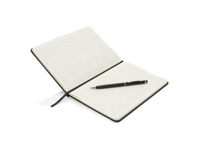 Standard hardcover PU A5 notesbog med stylus pen, sort