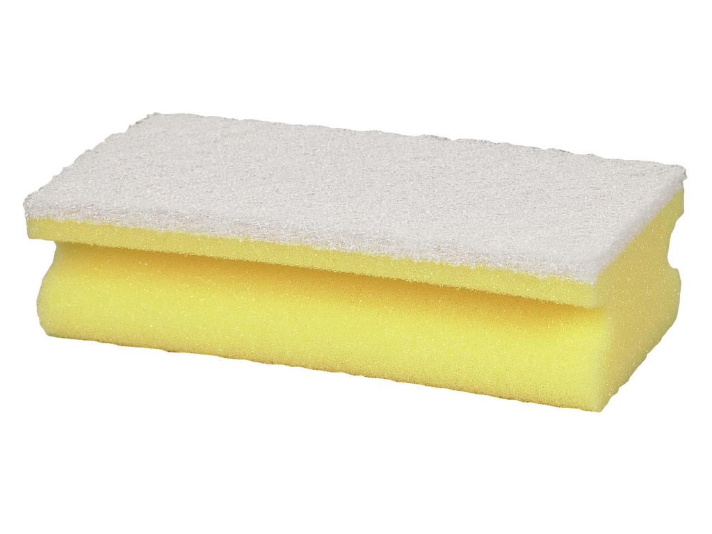 Skuresvamp fin hvid/gul 15x7 cm
