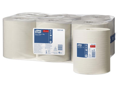 Aftørringspapir Tork M2 120145 Basic 1-lags hvid 6 rl.