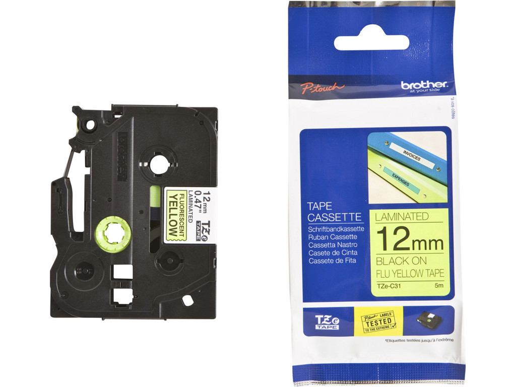Brother tape TZeC31 sort/neon gul