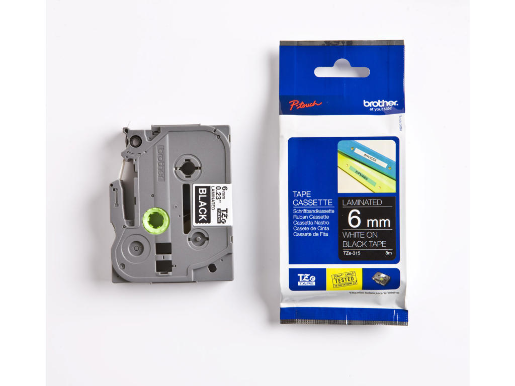 Brother tape TZe315 6mm hvid/sort