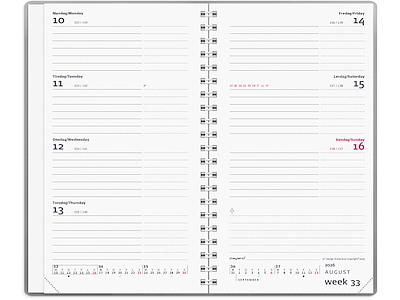 Week Planner International tværformat sølv vinyl 2026