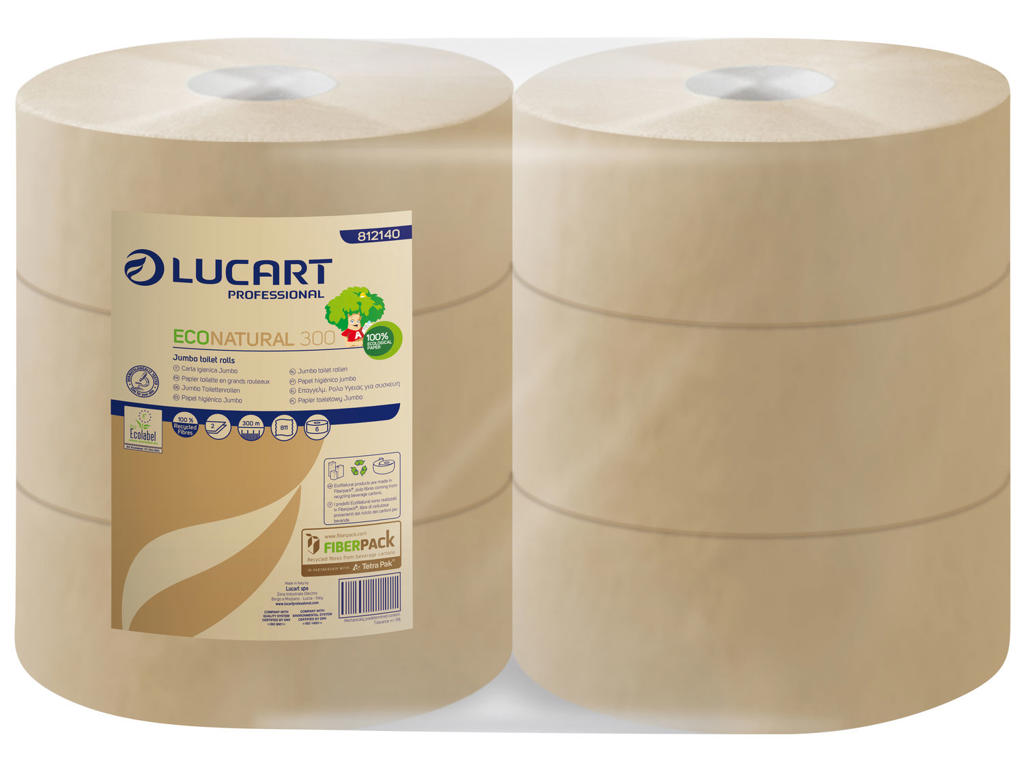 Toiletpapir Lucart jumbo 2 lags 100% genbrug 6 ruller