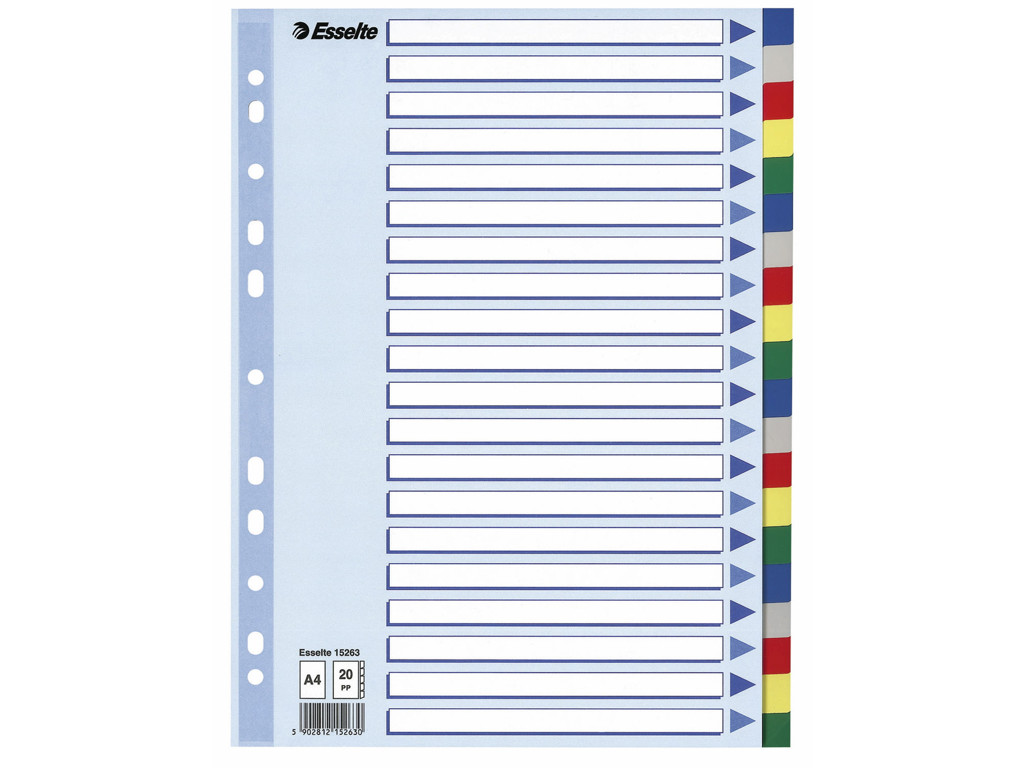 Faneblade A4 Esselte 20 delt farvet plast 