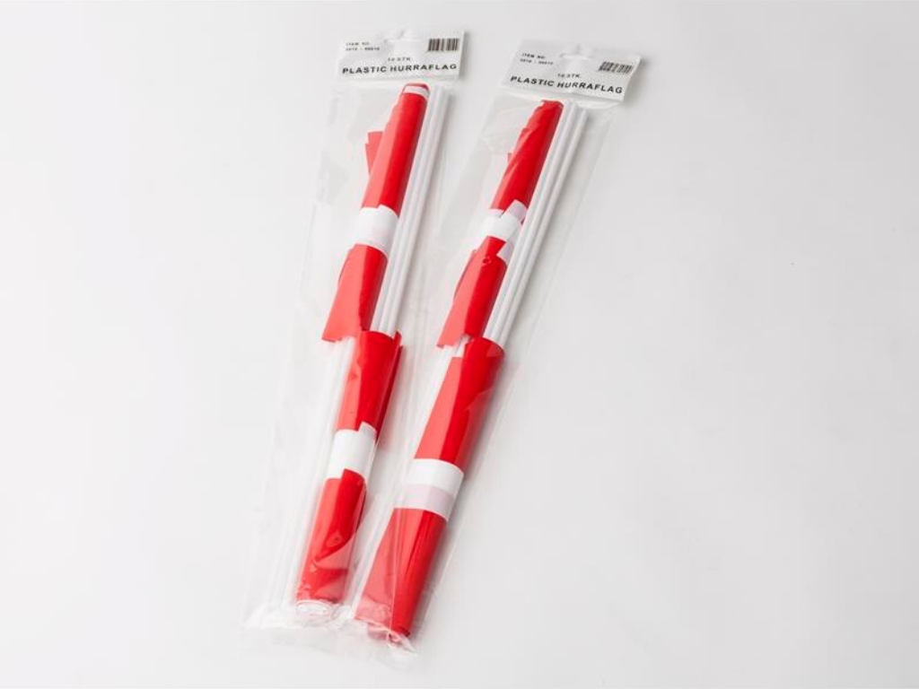 Flag på pind 20x27 Dannebrog plast 10 stk