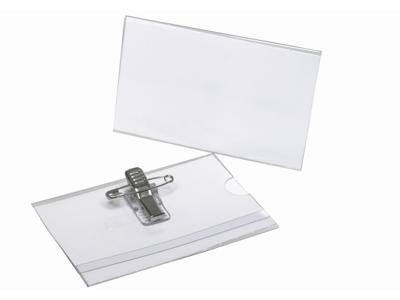 Navneskilt 55x90mm m/nål og klemme 50 stk.