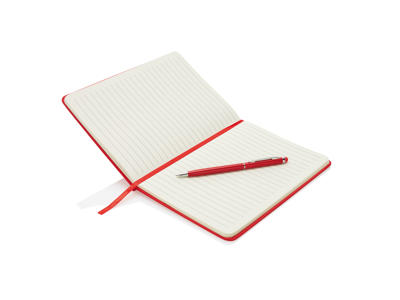 Standard hardcover PU A5 notesbog med stylus pen, rød