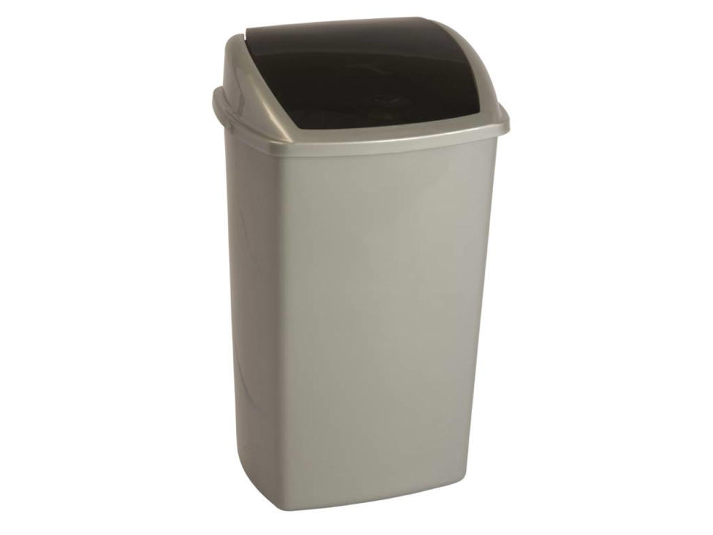 Affaldsspand 50 liter grå plast m/sort svinglåg