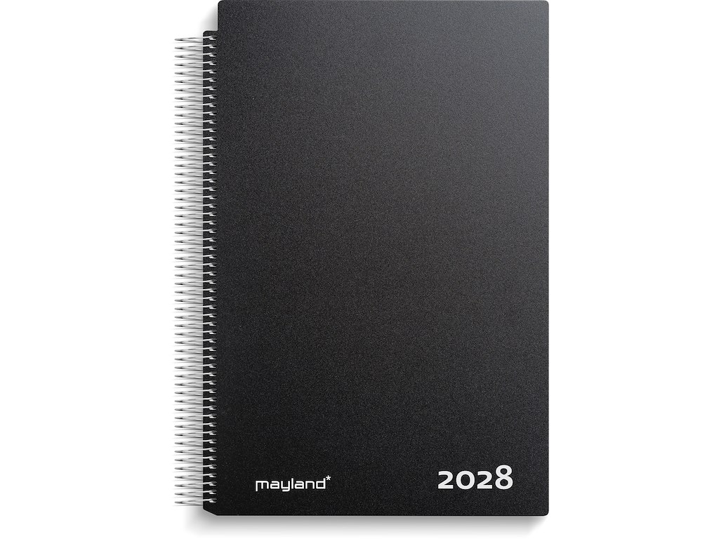 Aftalekalender A4 dag sort PP-plast 2028