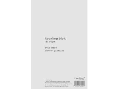 Regningsblok 92 2202 20 126x200mm med moms 2x50 blade