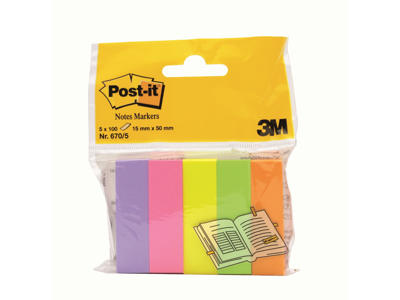 Indexfaner Post-it 670/5 15x50 mm ass 5 stk